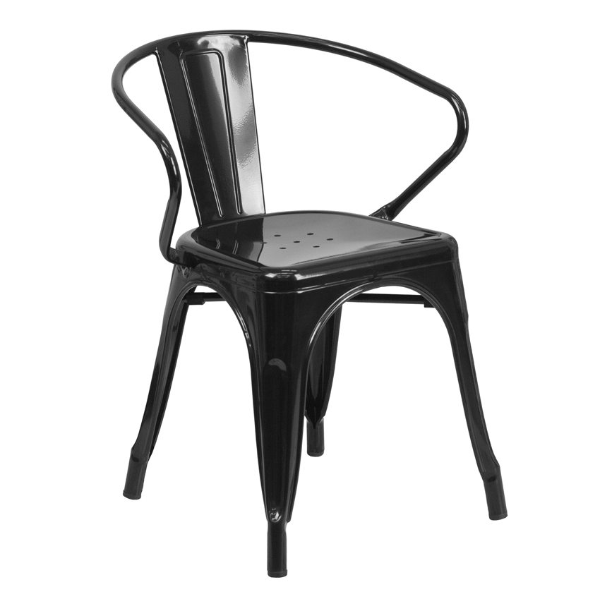 FF-Black Metal Indoor-Outdoor Restaurant Armchair