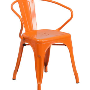 FF-Orange Metal Indoor-Outdoor Restaurant Armchair