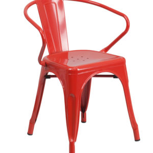 FF-Red Metal Indoor-Outdoor Restaurant Armchair