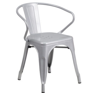 FF-Silver Metal Indoor-Outdoor Restaurant Armchair