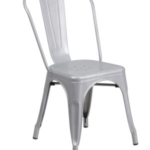 FF-Silver Metal Indoor-Outdoor Restaurant Chair