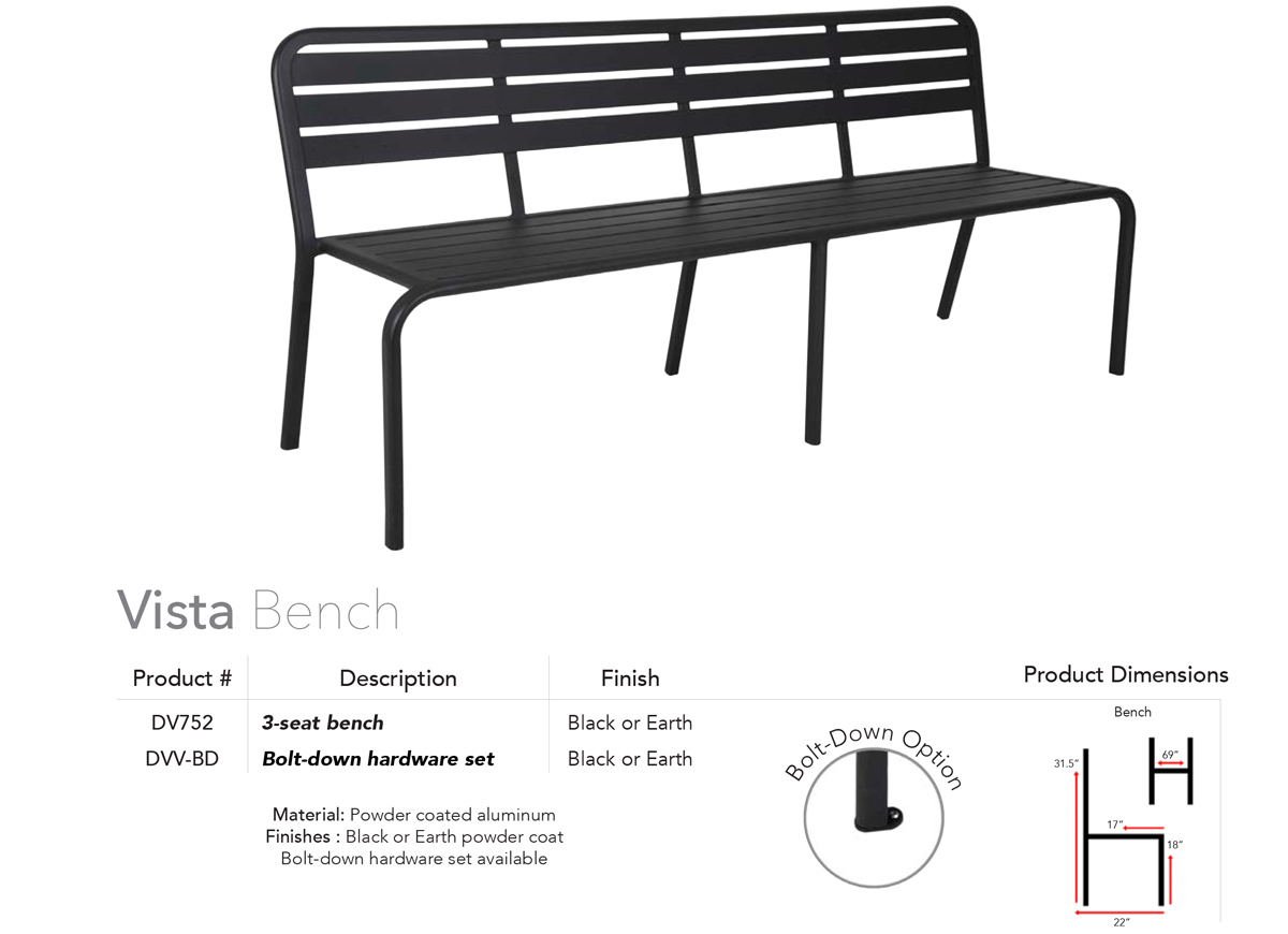 vista aluminum outdoor bench