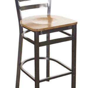 BFM Lima Ladder Back Wood Barstool, Steel Clear Coat Frame