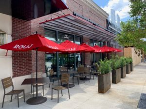 Exterior Sidewalk Dining Commercial Steel Side Chairs and Square Solid Metal Top