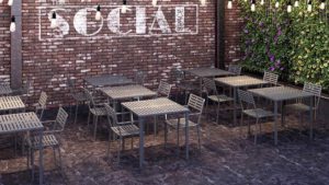 Outdoor aluminum table and commercial chair
